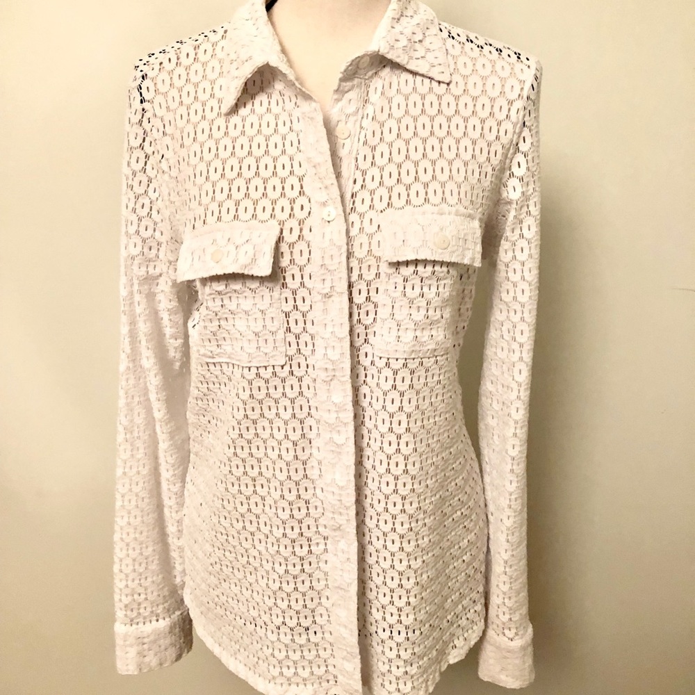 Worth New York White Eyelet Button Down NWT